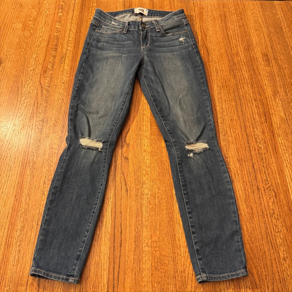 PAIGE Verdugo Crop Distressed Skinny Jeans Size 26 Medium Wash